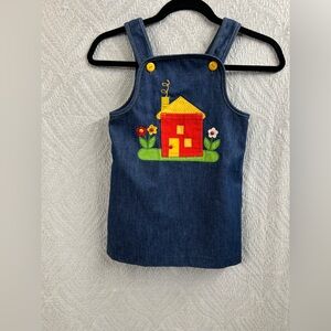 Vintage 70’z/80’s Denim Dress with Red House Appliqué